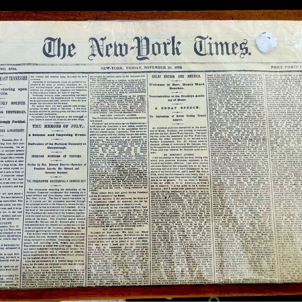 *1863* New York Times Newspaper